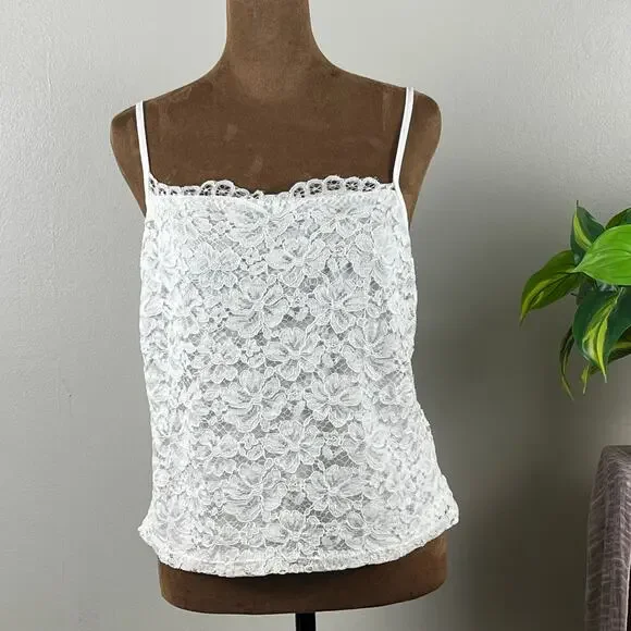 Blue Tassel Anthropologie White Floral Eyelet Lace Lined Cami Size XL - Picture 2 of 10